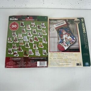 Lot of 2 Cross Stitch Dimensions & Bucilla 30 Mini Christmas Stockings Both New